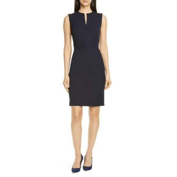 🆕NORDSTROM SIGNATURE Little Black Dress Split Neck Sheath Small - Picture 1 of 13